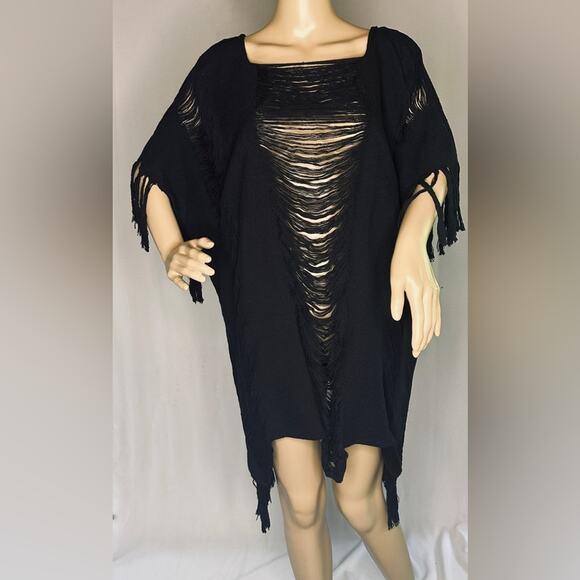 Boutique: New Bohemian Black Mexican Shirt – Unisex Shredded Back Festival Top - Picture 3 of 5